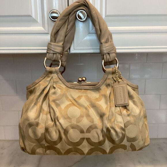 Coach Signature Logo Parker Optic Art Kisslock Satchel Shoulder Bag - Picture 1 of 15